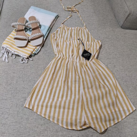ZAFUL Striped Halter Wide Leg Romper - Picture 4 of 9